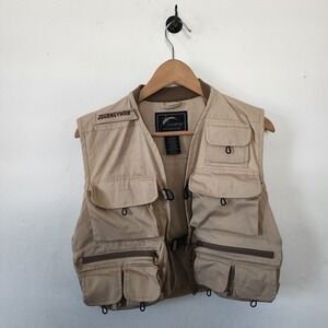 WRFS Fly Fishing Vest Small Tan Zipper Vest Compartments